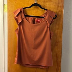 Elle ruffle scoop neck blouse - burnt orange - size small - 100% polyester
